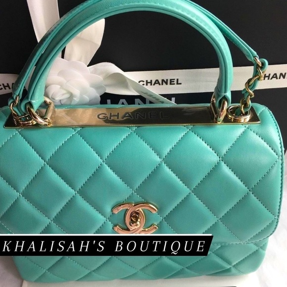 BNIB Very Rare Authentic Chanel Trendy CC 21S Tiffany Blue Gold Hardware FULLSET - Picture 9 of 14